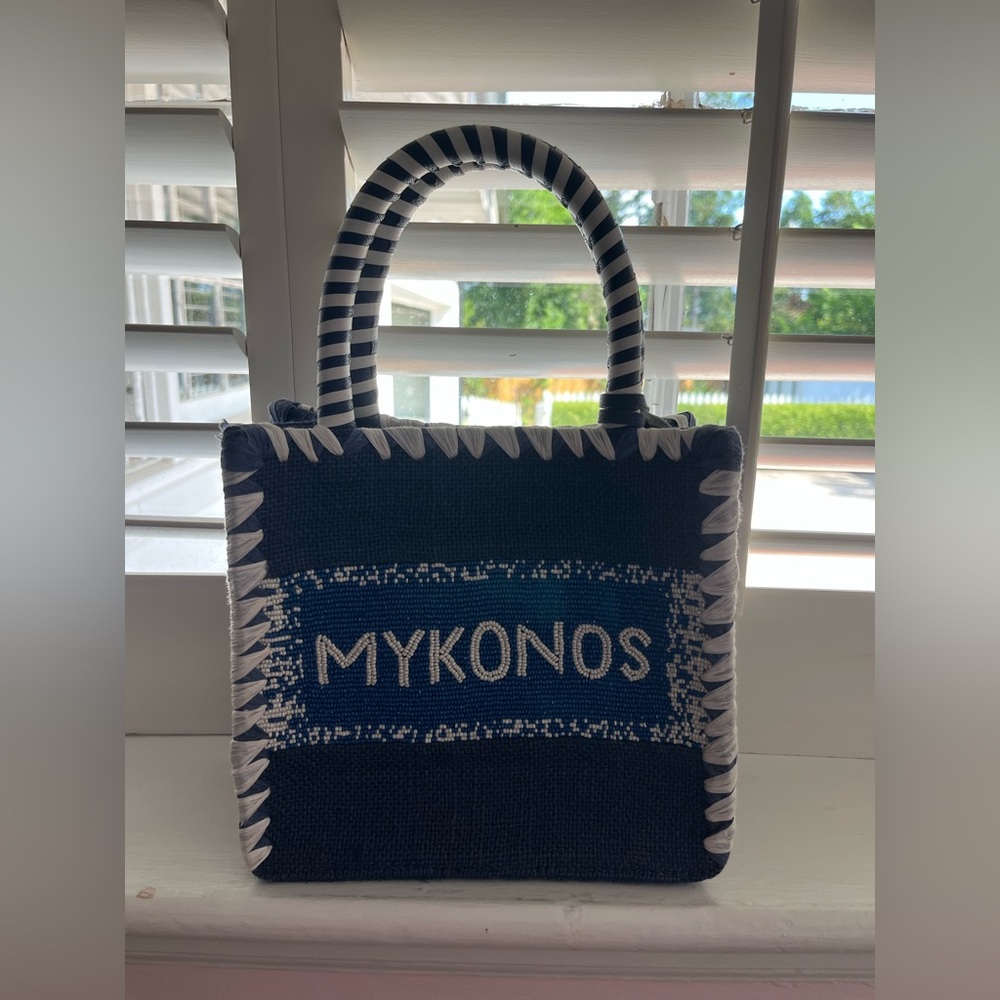 Mykonos Navy and White Tote Bag